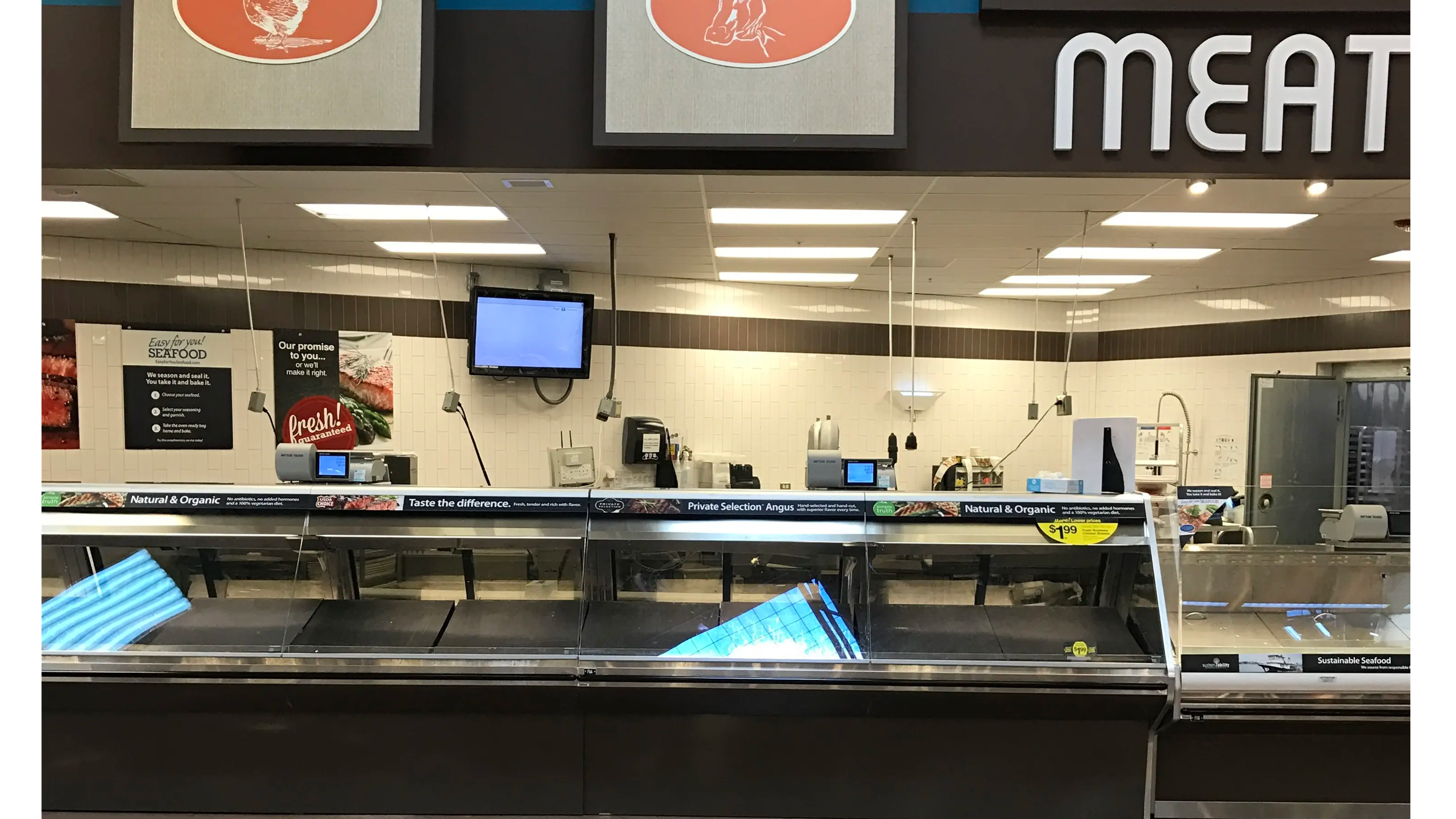 Water resistant outdoor and indoor TV cover at grocery store for deli and meat handling