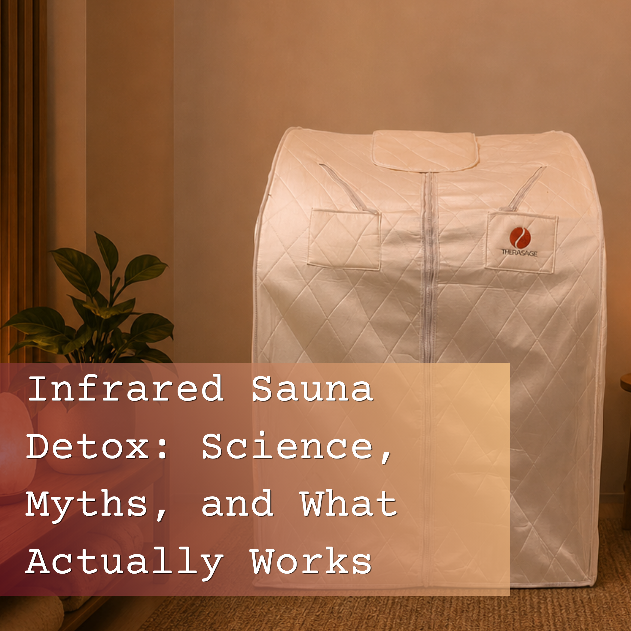 White infrared sauna with text about detox science and myths.
