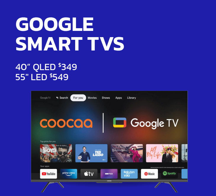 Google Smart TVs advertisement featuring prices for 40