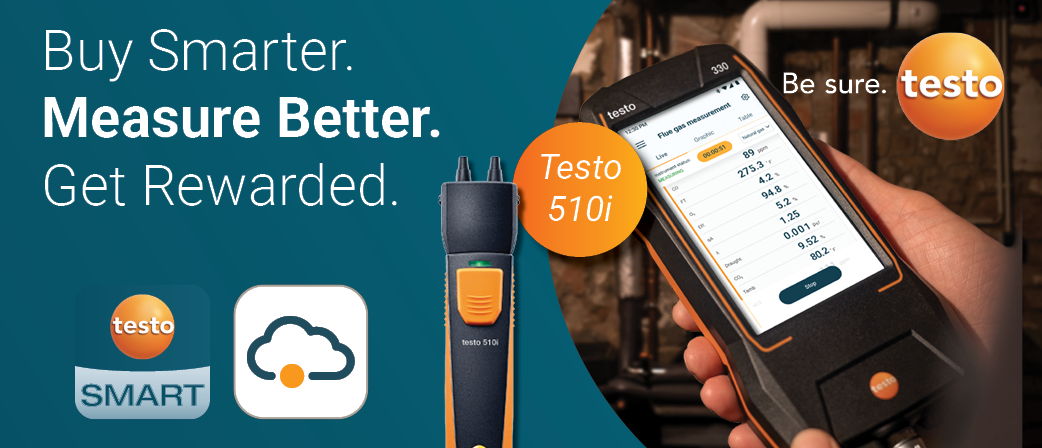 Buy a qualifying Testo combustion analyzer, complete certification training, and receive a free Testo 510i differential pressure meter.