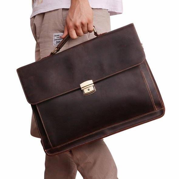 Men's Leather Briefcase Messenger Bag for 15 Inch Laptop Computers