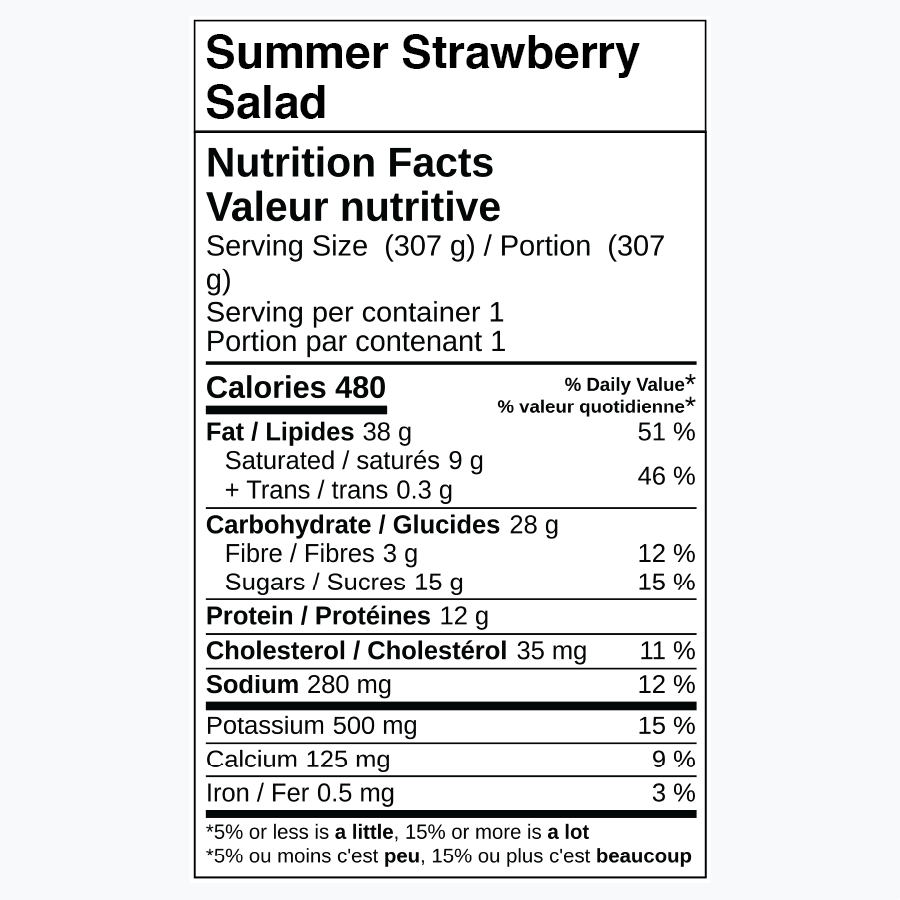 Nutrition facts for Summer Strawberry Salad, including calories and nutrient breakdown.