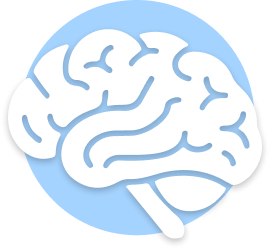 Illustration of a white brain on a light blue background.