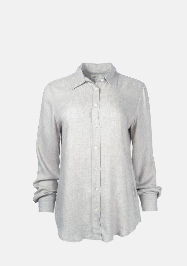 Product image of Hartford Coraz shirt in light grey with long sleeves, snall collar and mother of pearl buttons.
