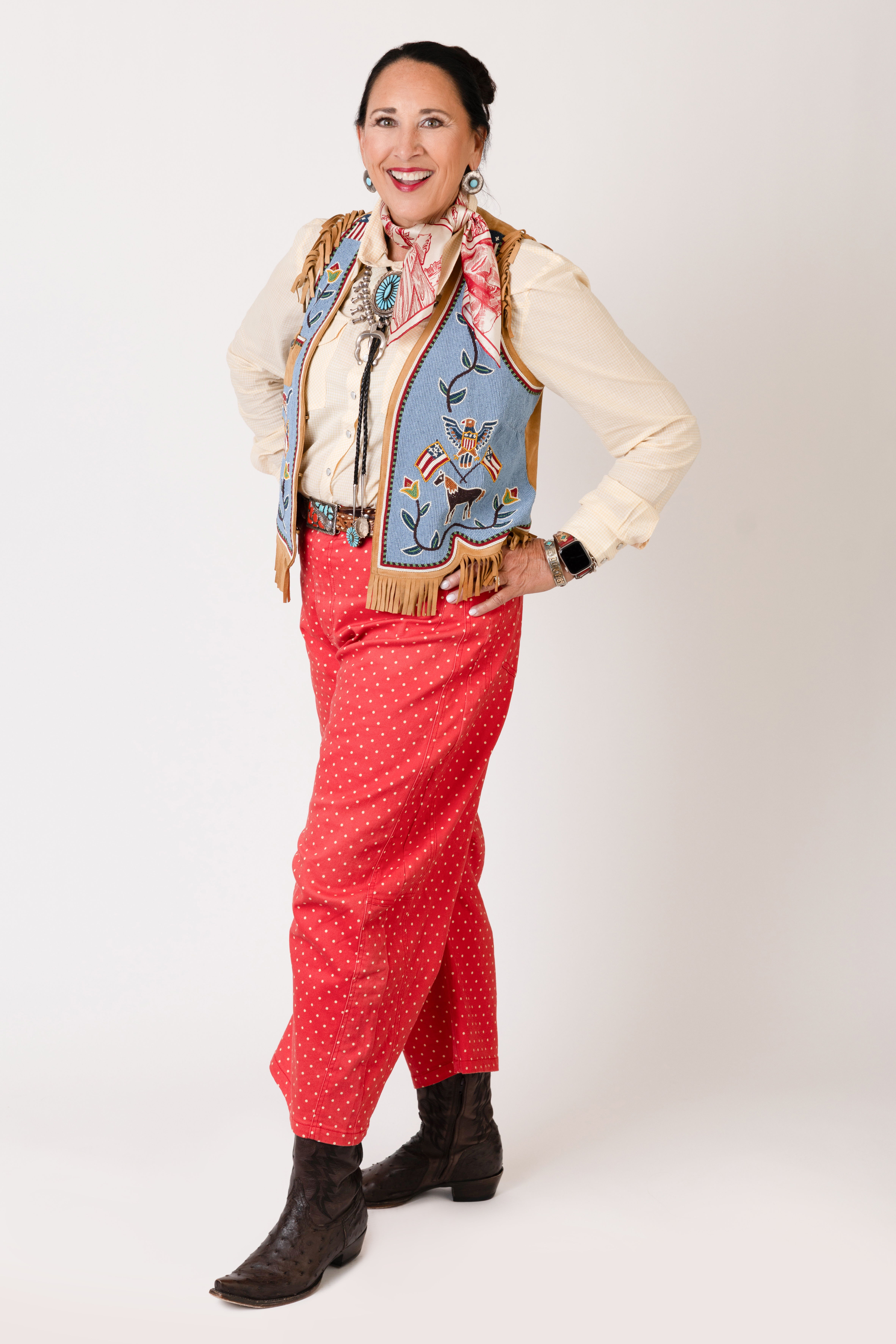 DORI TUCKER: Peggy Barrel Pant (vest & scarf from Nu Patriot)