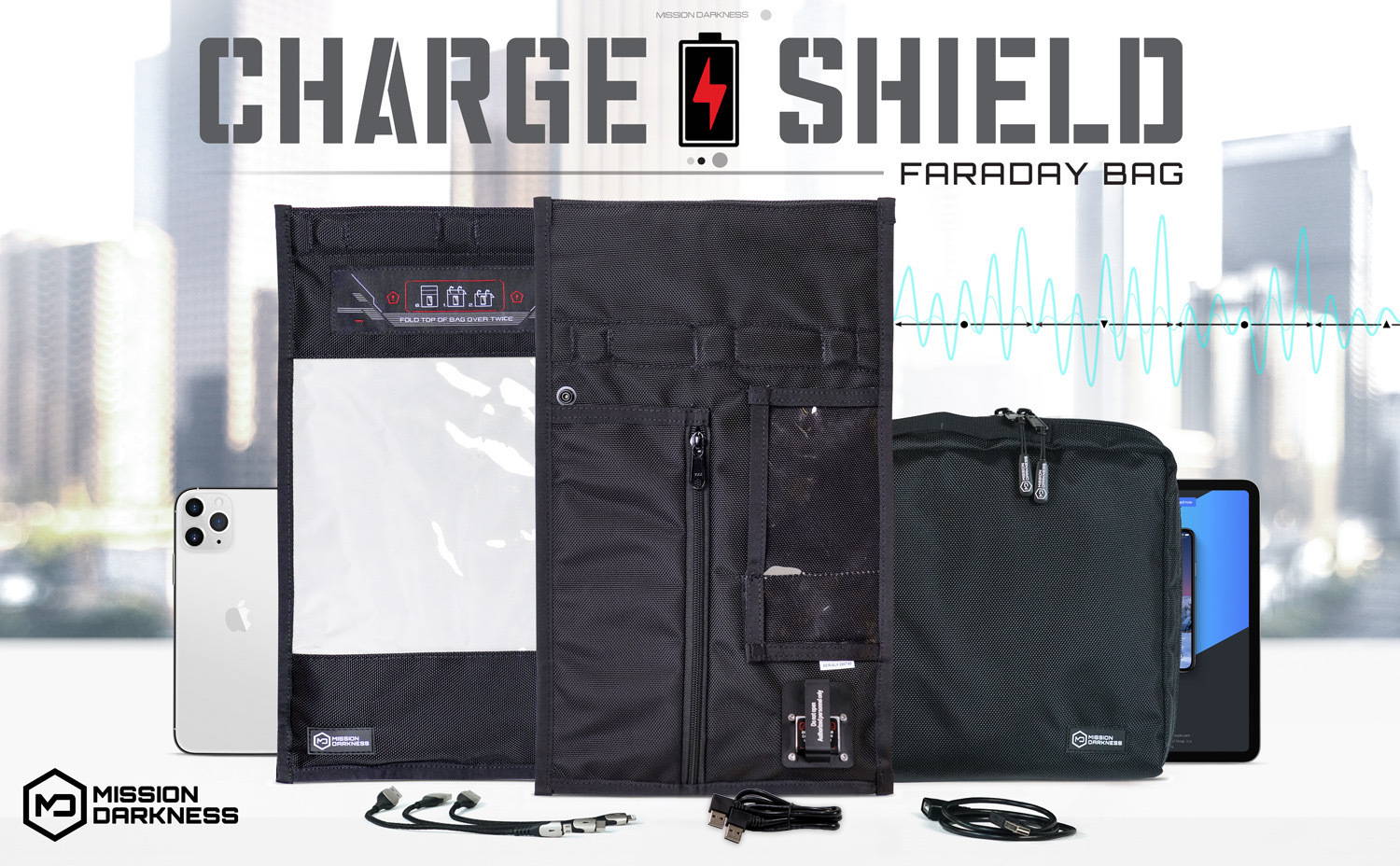 Mission Darkness Window Charge & Shield Faraday Bag Plus Included Accessory Kit