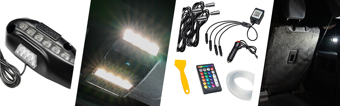 Photo collage of various interior lights for off-road vehicles.