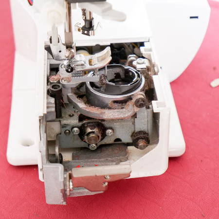sewing machine interior, dust removed
