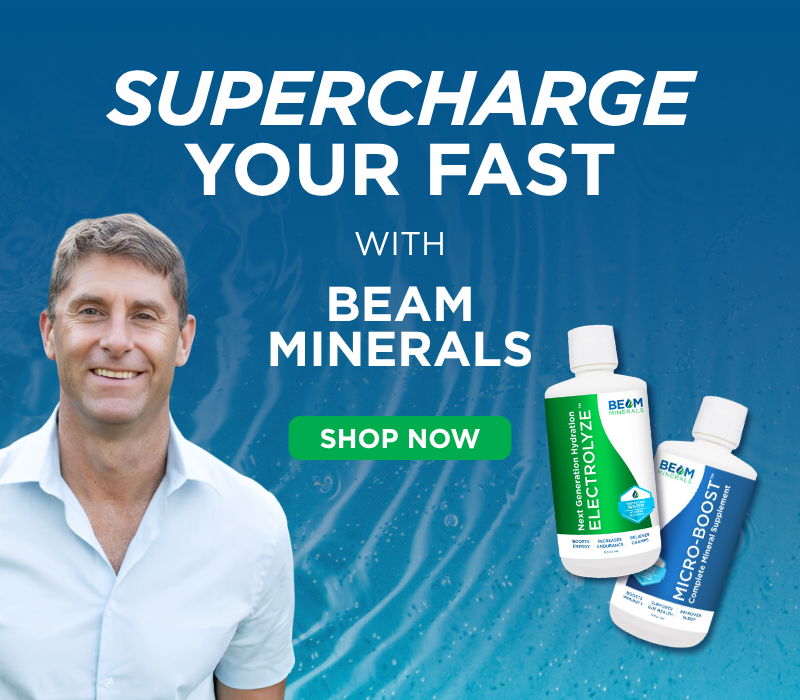 Man promoting Beam Minerals products with a call to action to shop now.