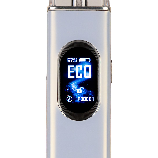 A picture of the TFT screen which is featured on the Vaporesso XROS 6 pod kit