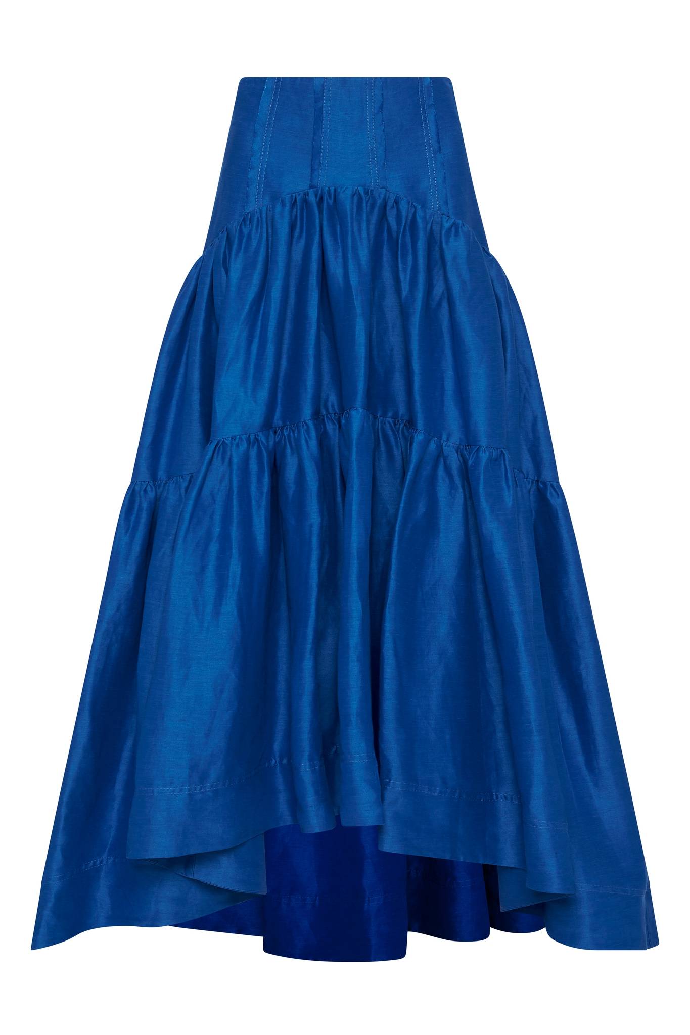 Blue gathered midi skirt