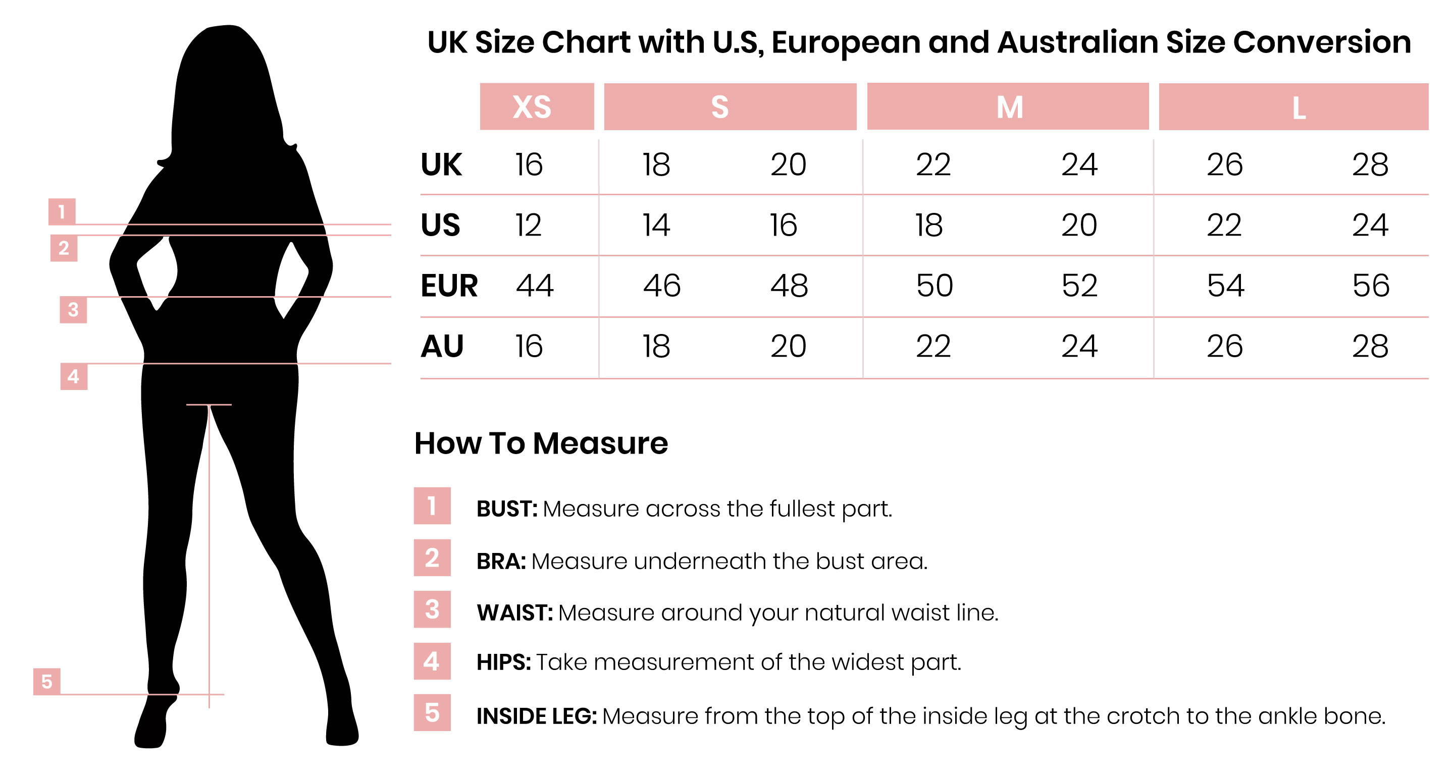 Fashion Size Guide 16-18 | Size Chart | Pink Clove
