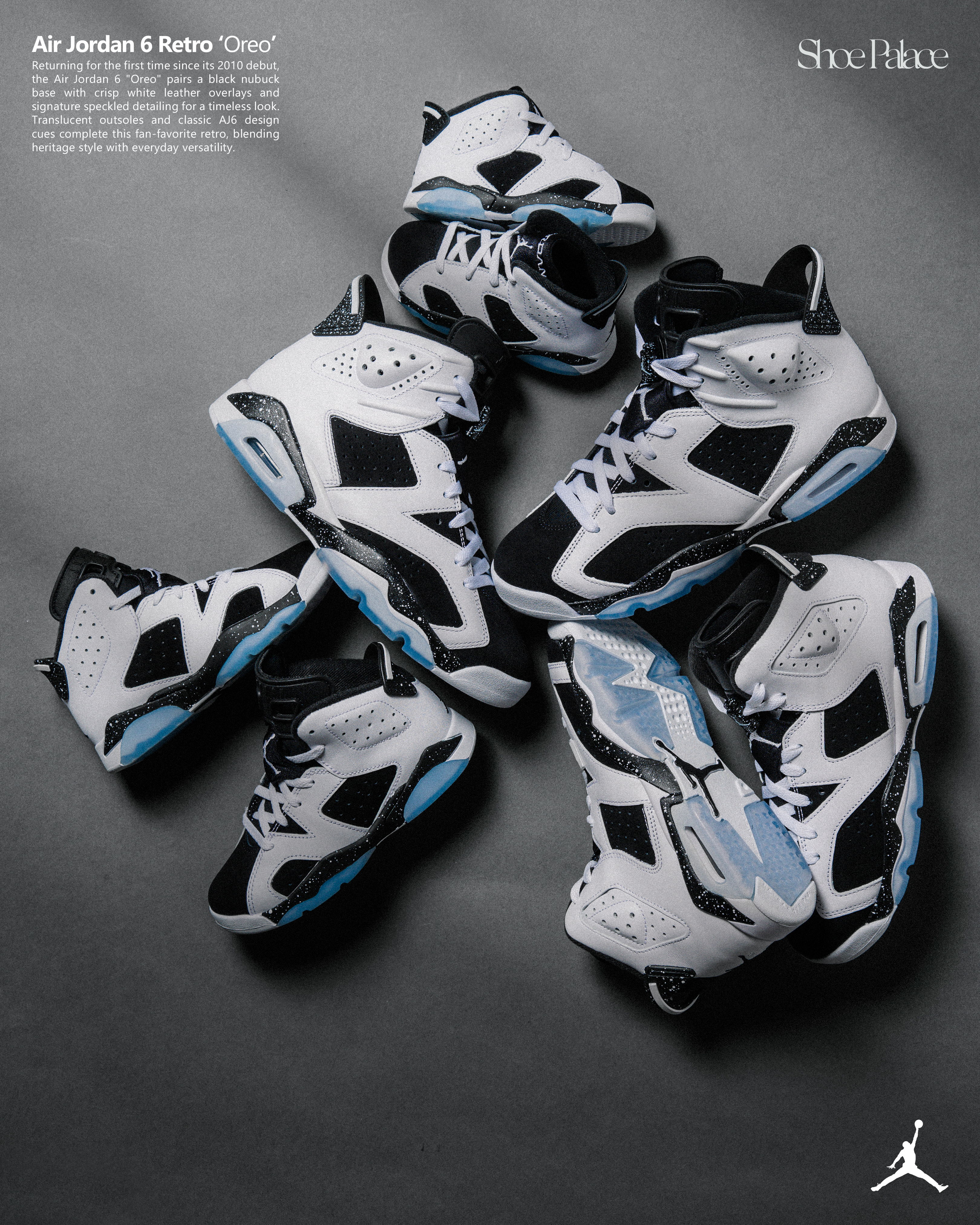 Collection of Air Jordan 6 Retro sneakers in various sizes and colors.