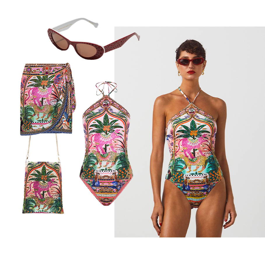 CAMILLA colourful printed one peice swimwear and sarong outfit