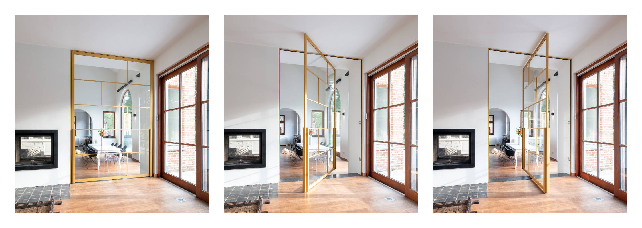 Gold pivot door with central axis 360° pivot hinge system