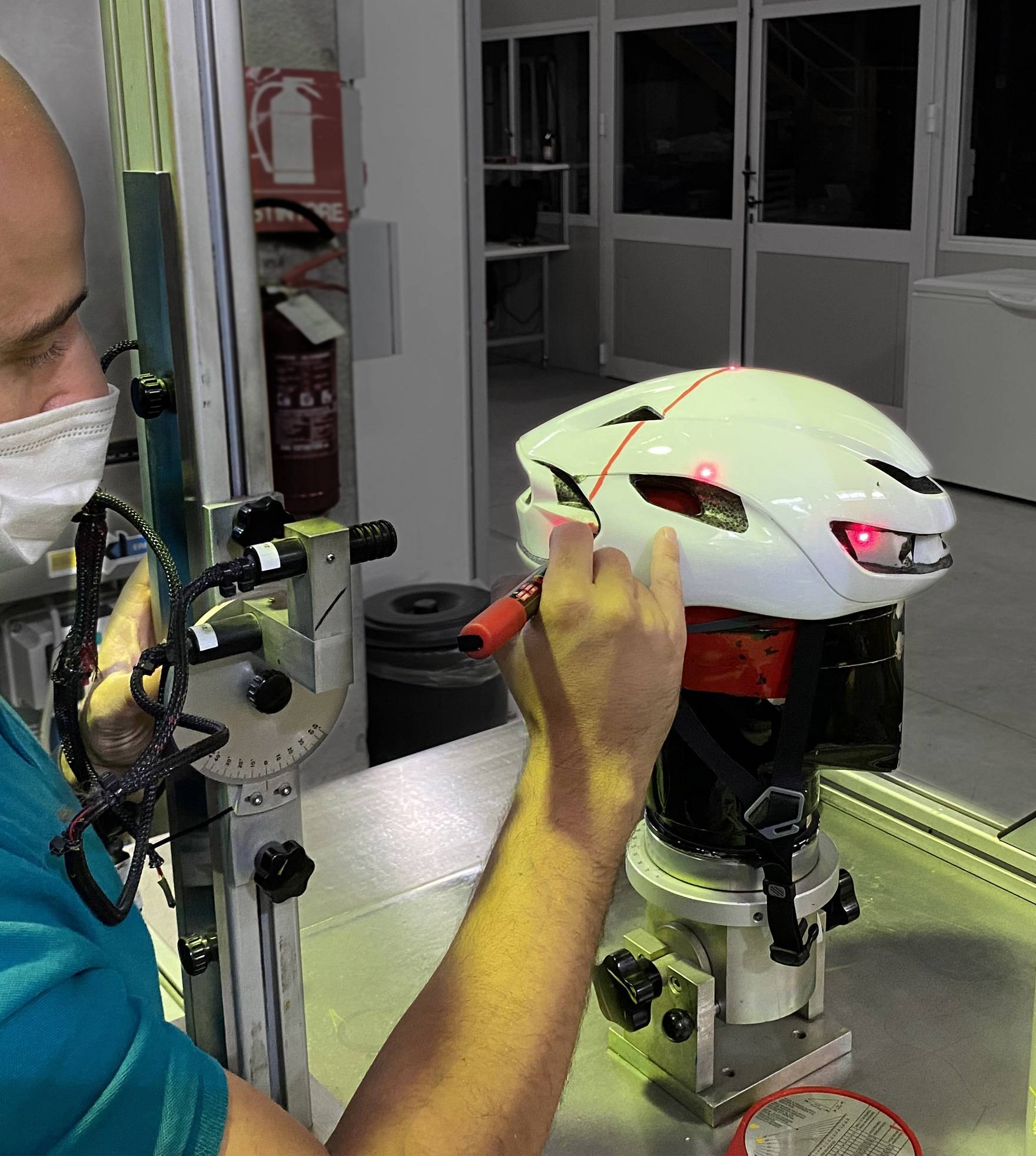 Testing Nytron helmet in laboratory