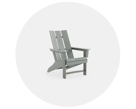 A light gray Adirondack chair on a white background.