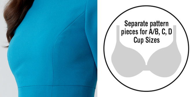 Separate pattern pieces for A, B, C, D cup sizes.