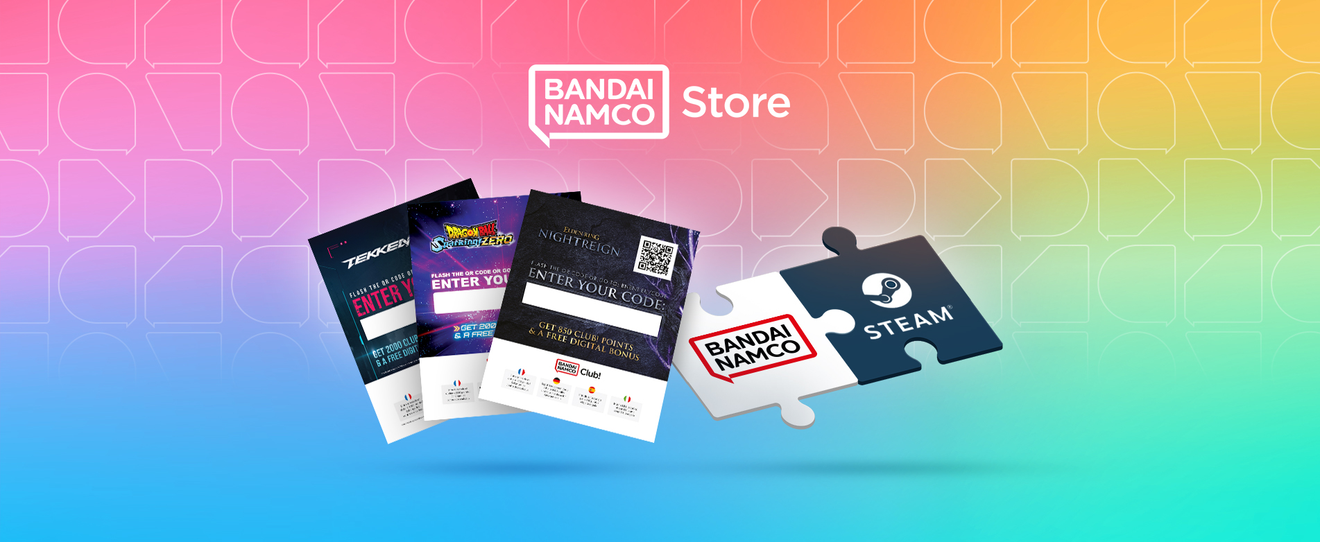 Various digital cards and a puzzle piece on a light background.
