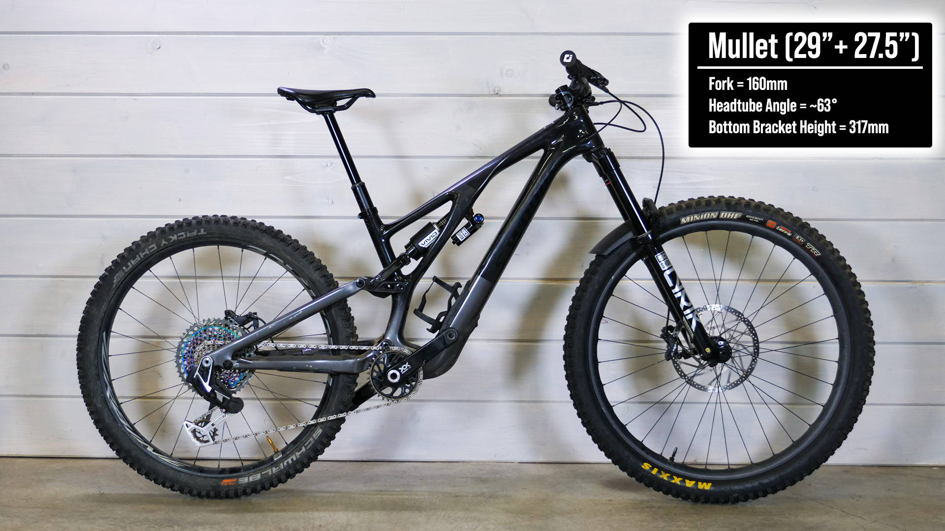 custom specialized s-works stumpjumper carbon mountain bike with mullet wheels