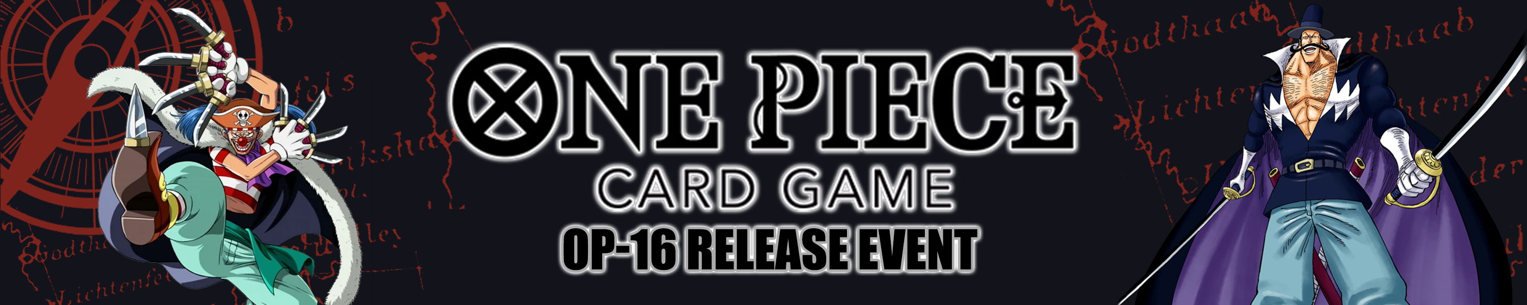 One Piece card game promotional banner with characters and logo.