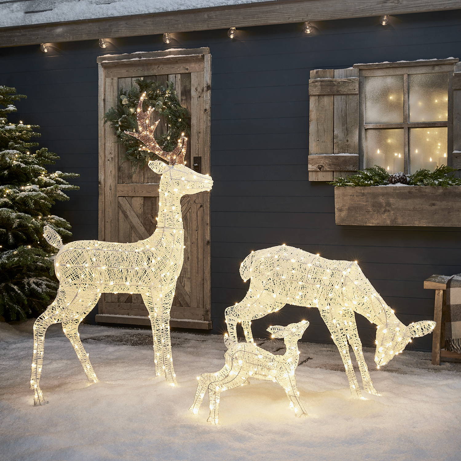 Harewood White Spun Cotton Light Up Reindeer Family