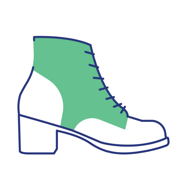 Line art icon of a lace-up boot with highlighted green and white panels demonstrating mix-and-match custom color options.