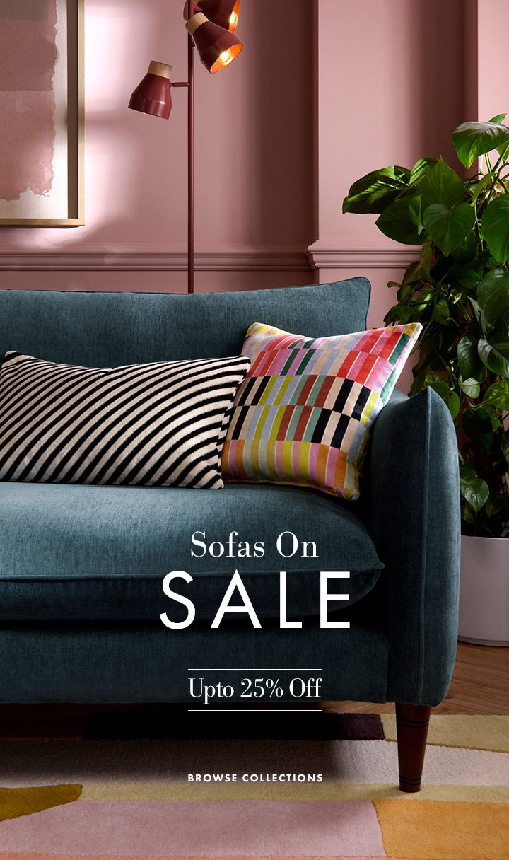 Modern contemporary sofa with cool cushions - Sale now on banner