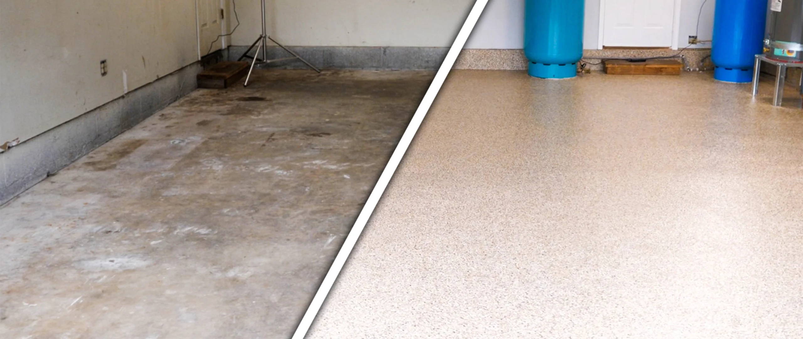 DIY tutorial on preparing a worn-out garage floor for Stone Coats’ Epoxy Flake Flooring System.