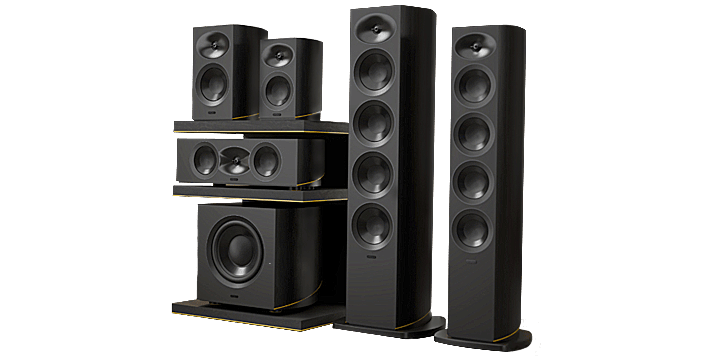 Group shot of Arcam's Radia speaker range
