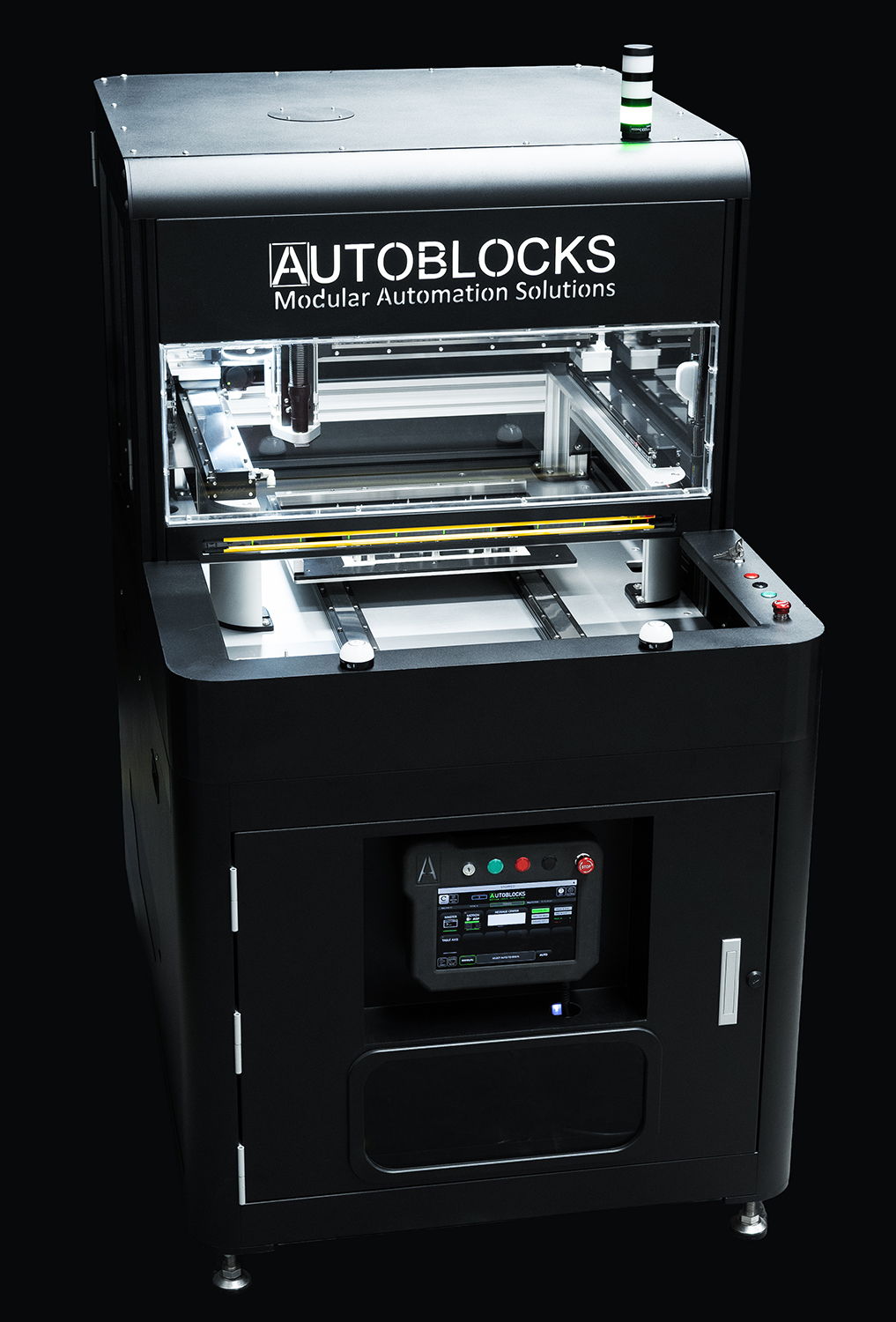 Autoblocks AB-R1 PCB Router. Industrial PCB router machine with HEPA-filtered vacuum system for clean PCB depaneling. Single Table Depaneling.