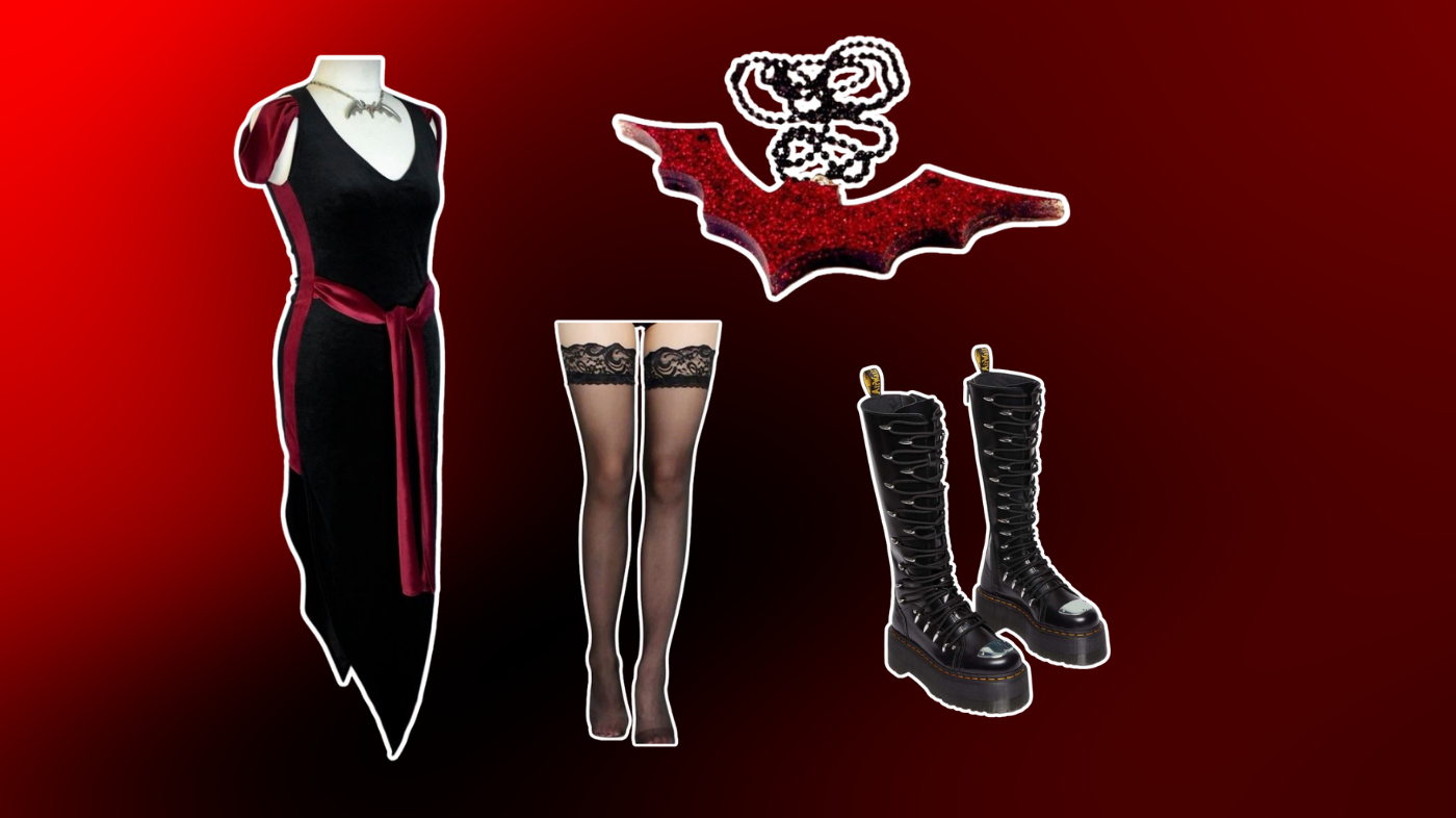 Thorn Hex Girls cosplay costume featuring gothic black corset, mini skirt, cape, and platform boots inspired by Scooby-Doo Witch's Ghost