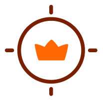 Orange crown icon inside a brown circular target design.
