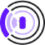 Abstract logo with concentric circles and stylized shapes in purple and black.