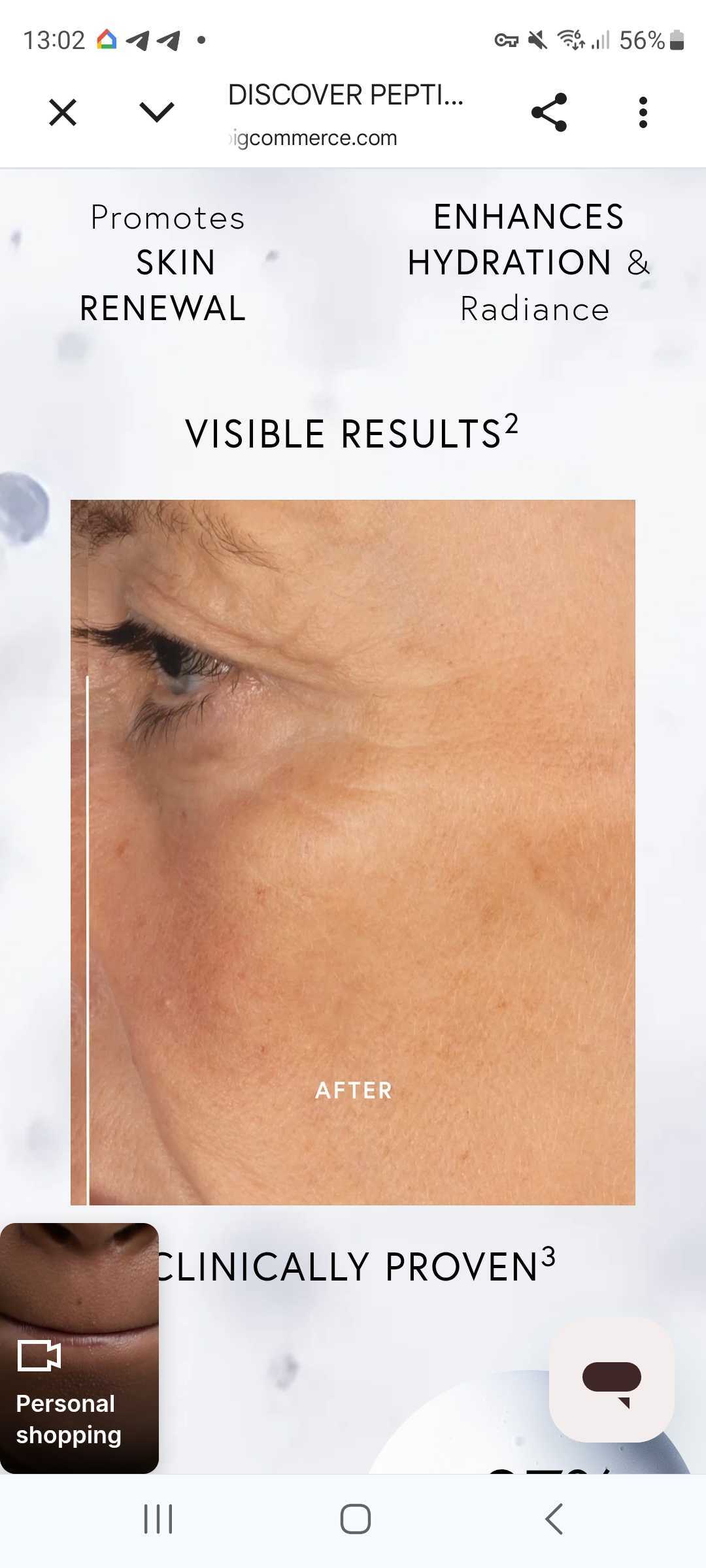 Close-up of skin showing improvement with text 