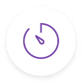 Circular timer icon with a purple outline.