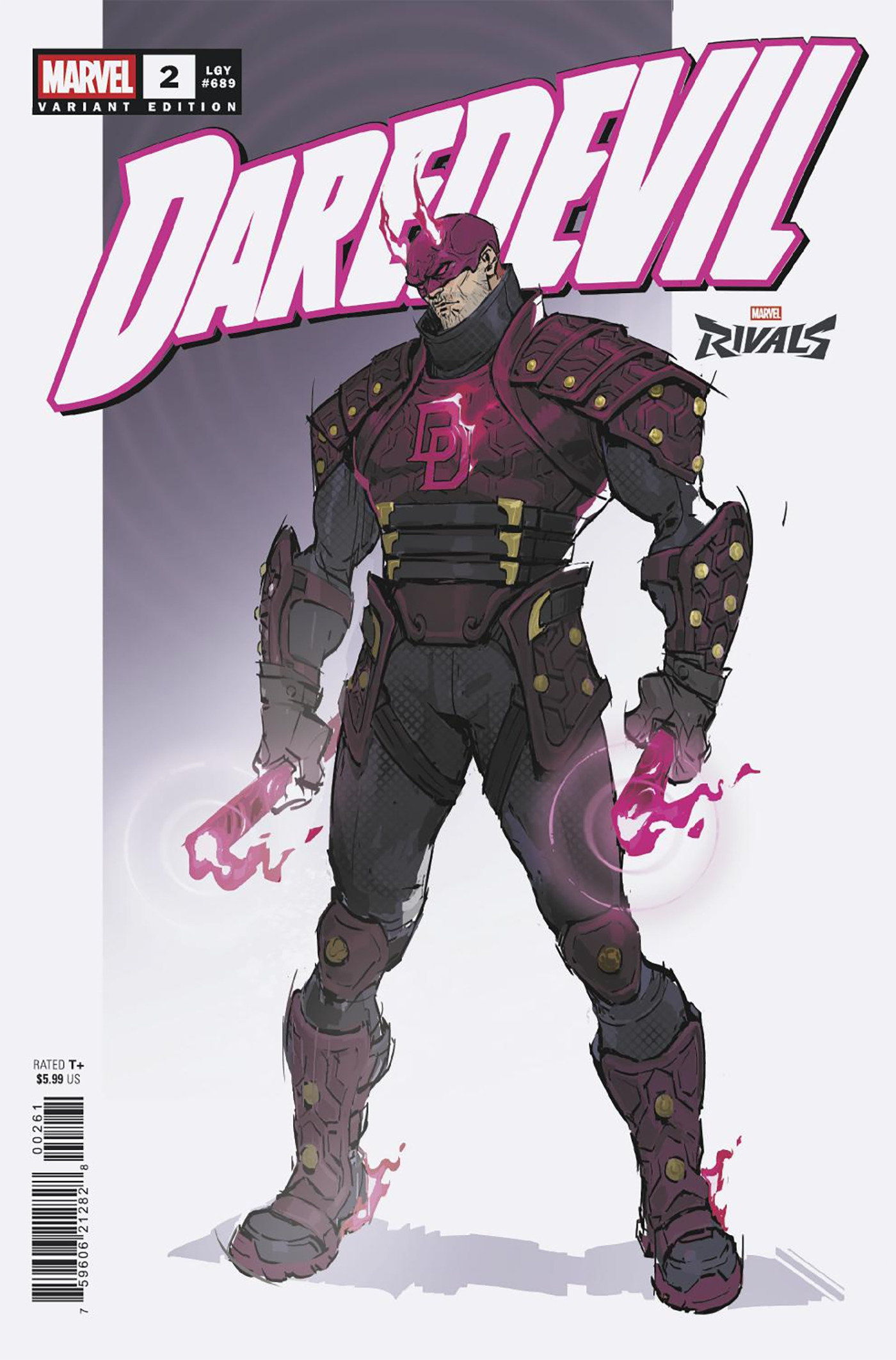 Daredevil comic cover featuring a character in a black suit with pink accents.