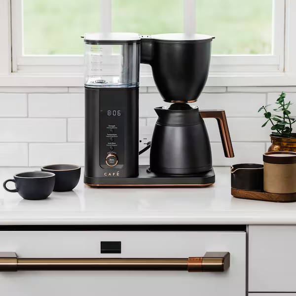 cafe matte black coffee maker on counter
