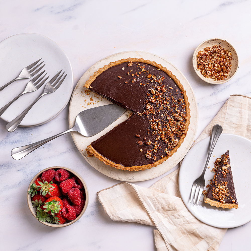 Salted Caramel Chocolate Tart with Hazelnut Praline