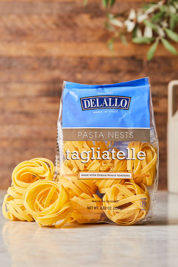Tagliatelle pasta nests in the package