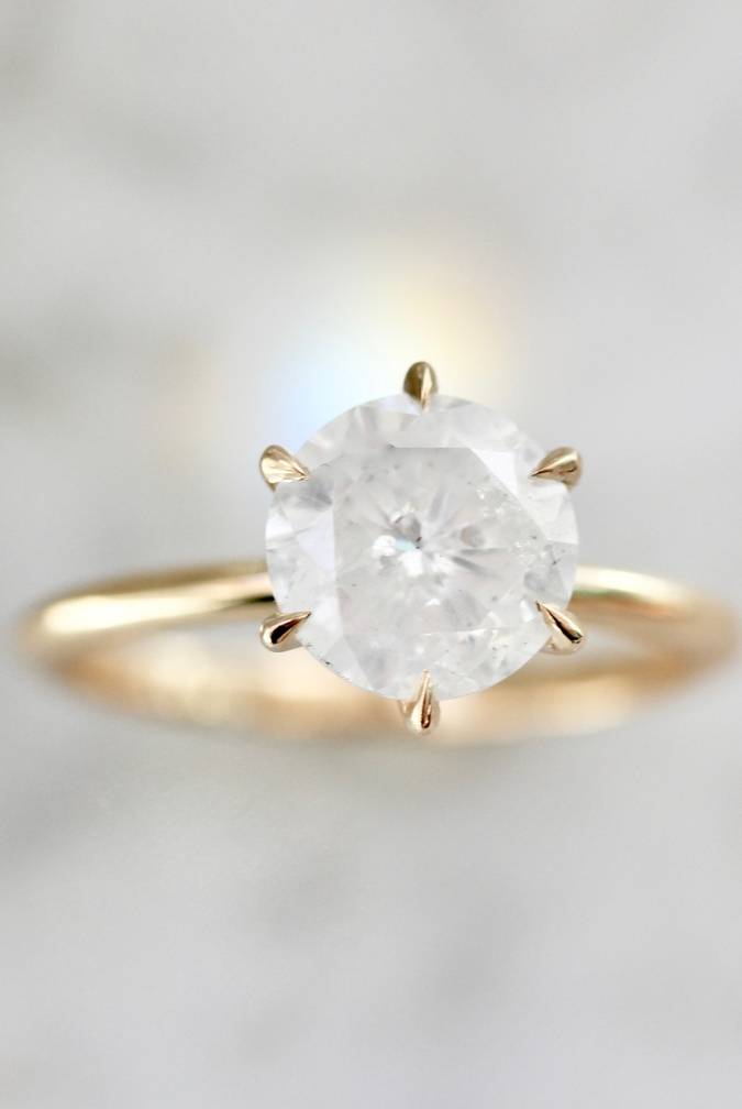 Opalescent Round Diamond Solitaire in Six Prong Setting