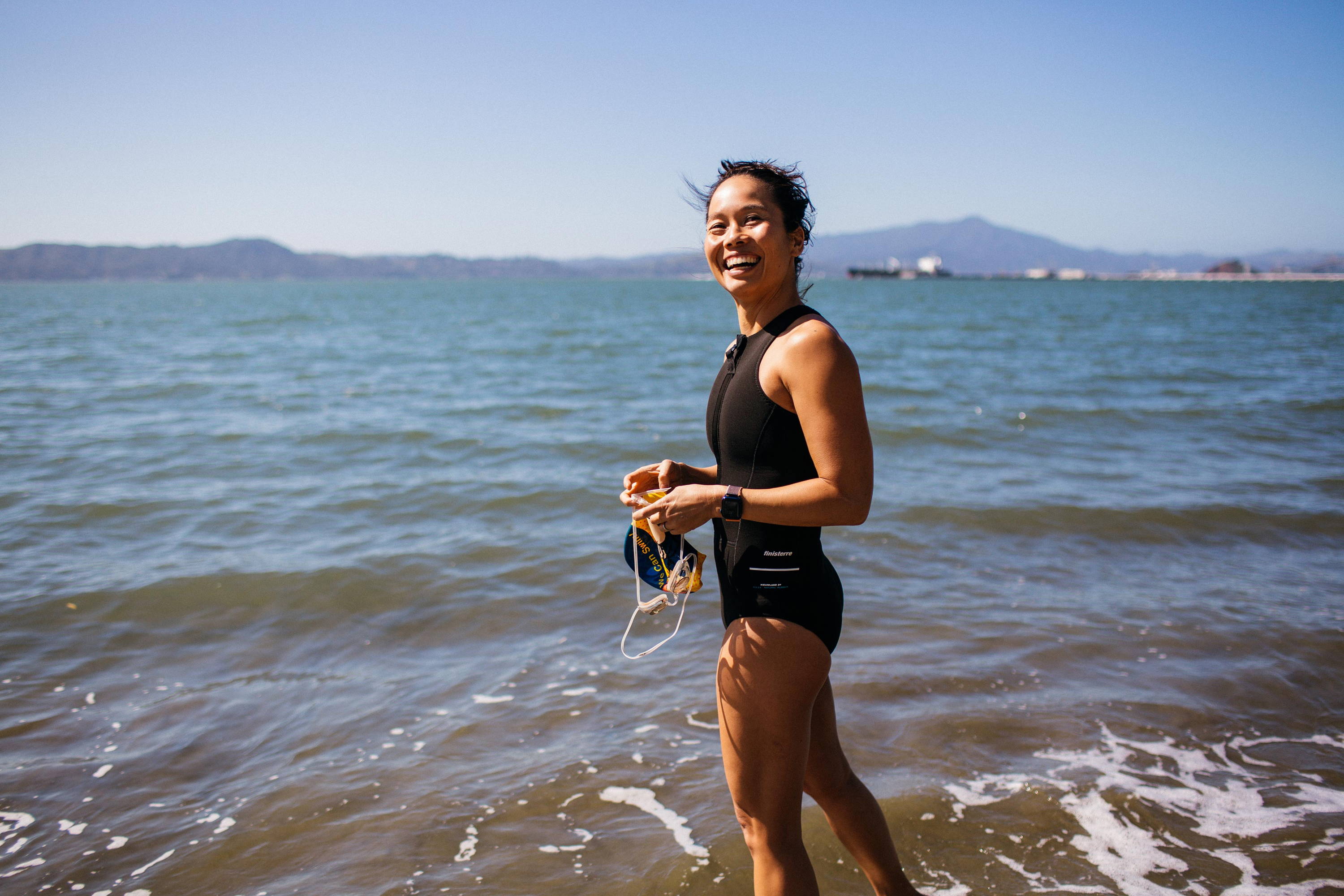 The Author, Bonnie Tsui, Preparing to enter the waters of San Francisco Bay