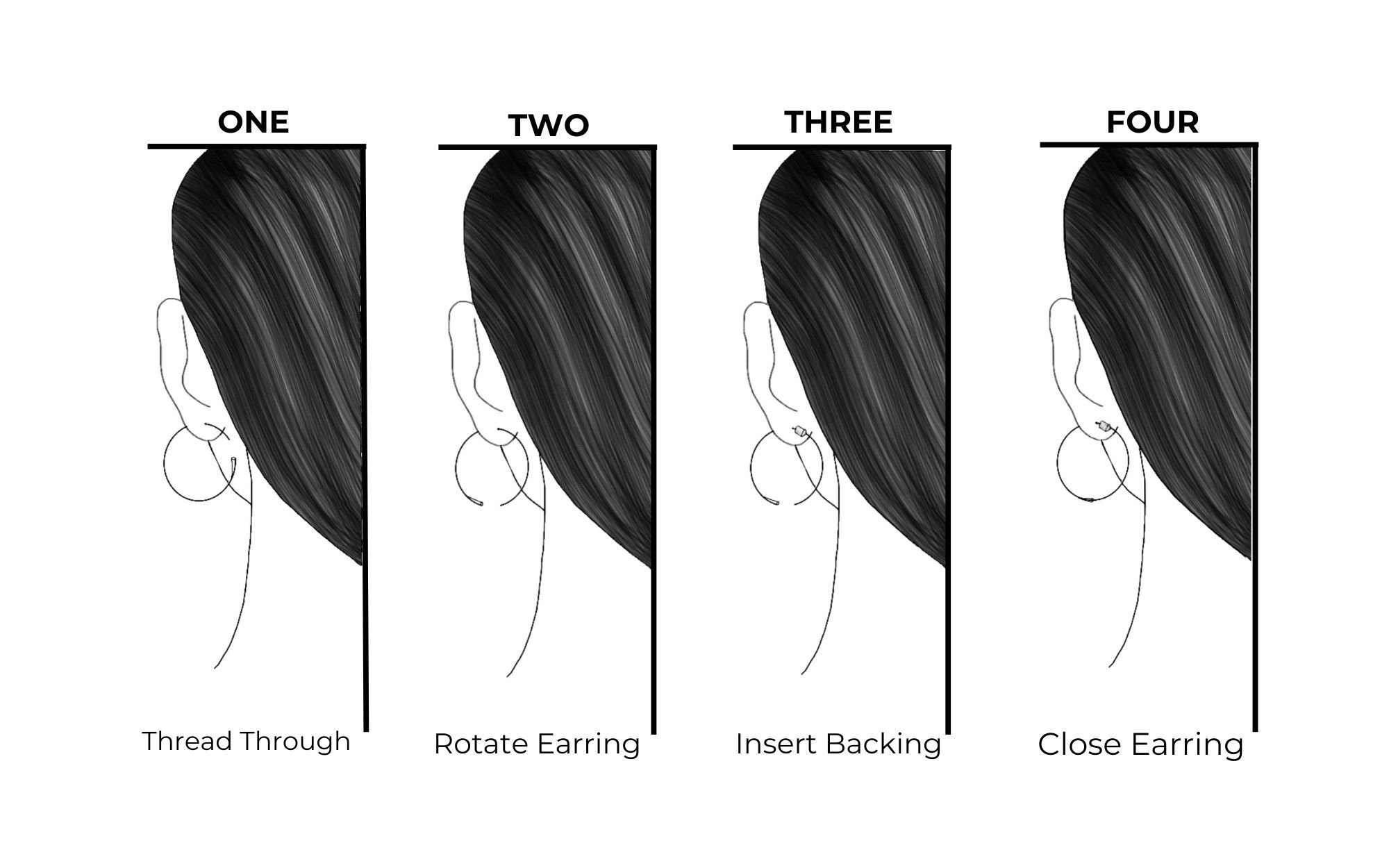 Illustration of earring styles labeled one to four.