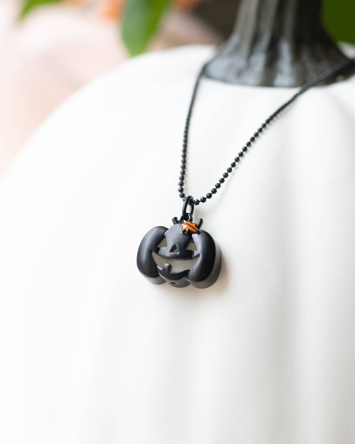 Black Jack-O'-Lantern Capsule Locket Necklace with Crystals 18-20