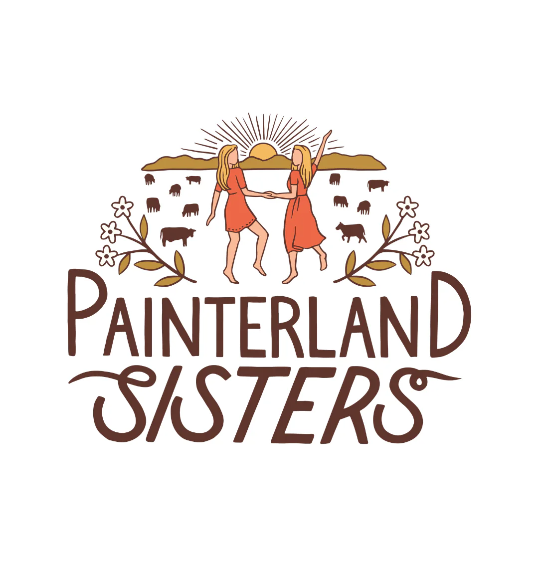 Logo for Painterland Sisters featuring two women and decorative elements.