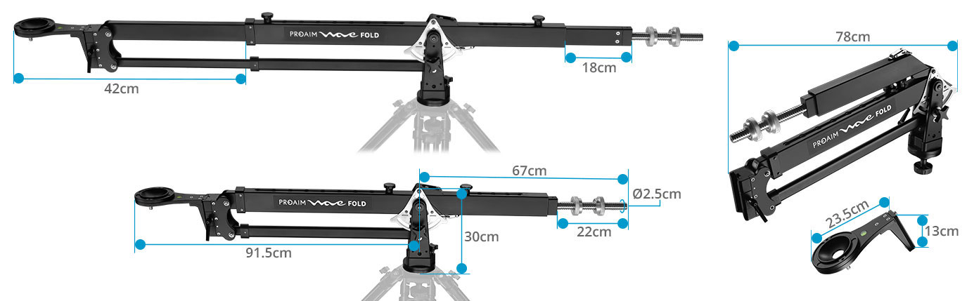 Proaim 7.2ft Wave Fold Video Camera Jib Crane | 15kg/33lb Payload