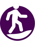 White figure walking on a curved surface, enclosed in a purple circle.