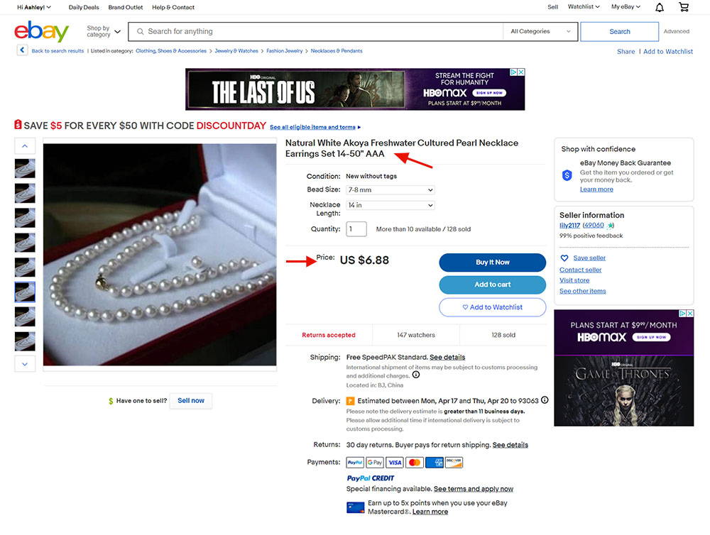 eBay Pearl Necklace Fakes