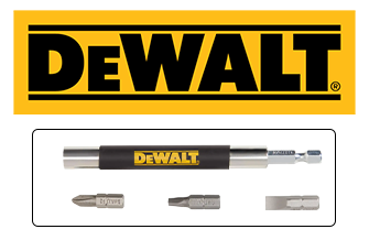 Dewalt logo with a tool and interchangeable bits displayed below.