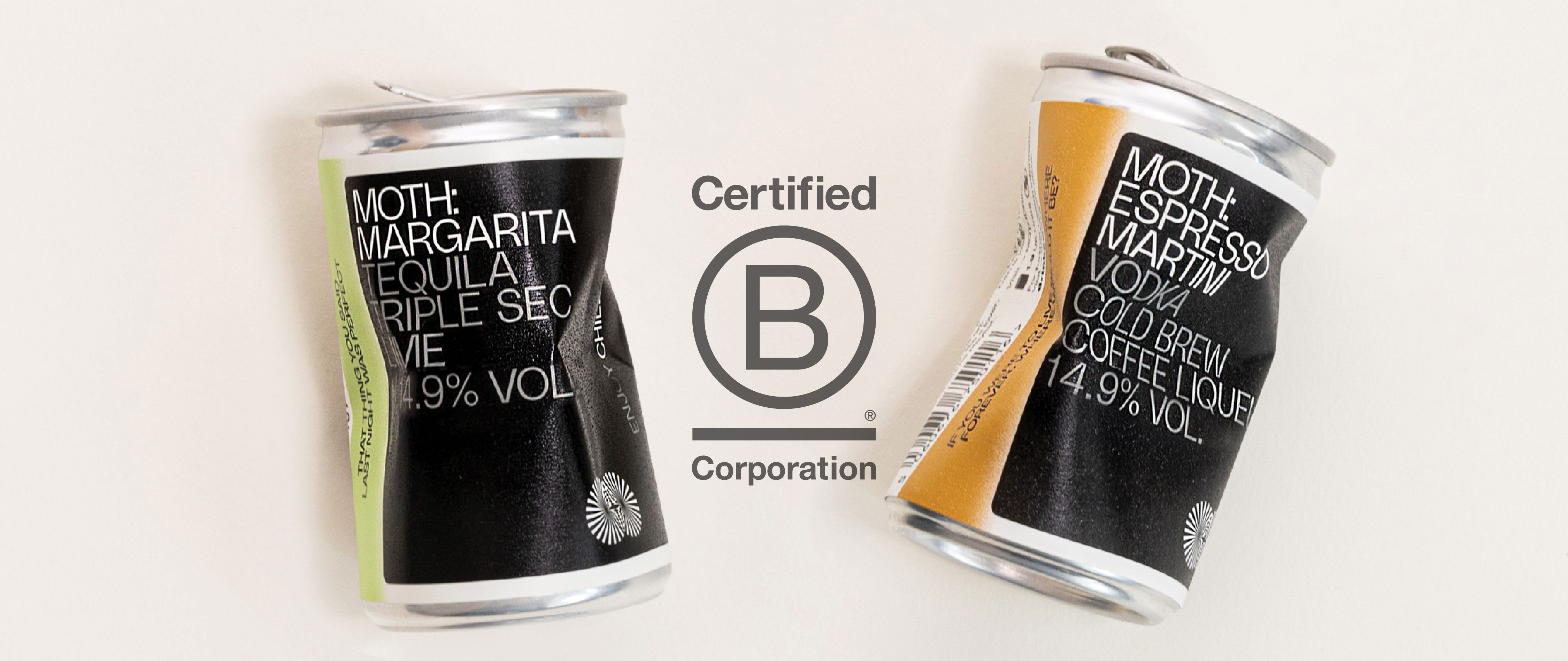Crumpled cans with a Certified B Corporation logo in the center.